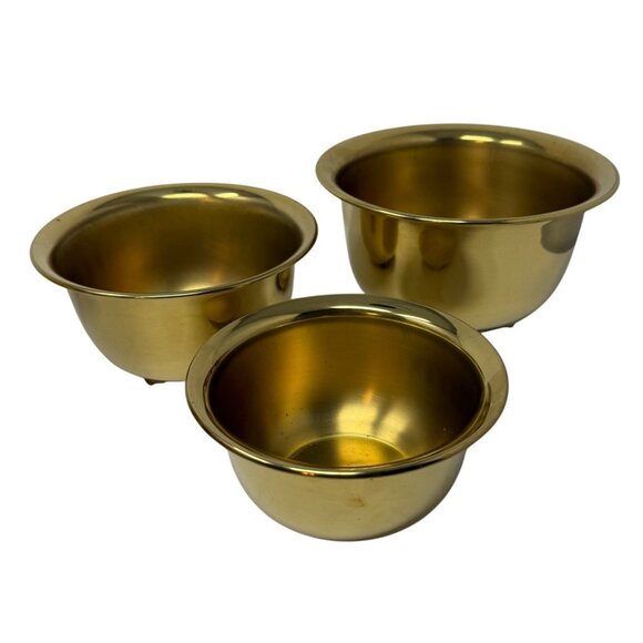 Vtg Set of 3 Brass Footed Bowl Cachepot / Planter / Trinket Dish Lacquered MCM - Picture 4 of 6